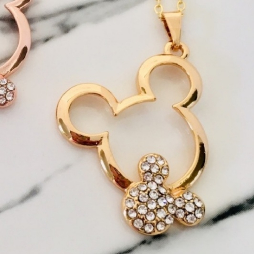 Mickey Mouse Yellow Gold Austrian Crystal Necklace